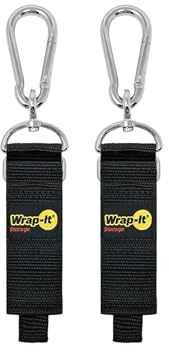 Hook 'n Hang Wrap-It Storage Straps - 12 (2-Pack) Black - Carabiner Straps for Cord Storage or Garden Hose Holder