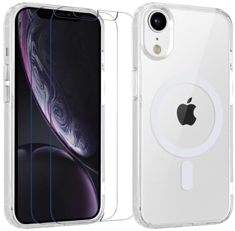 Yoedge Magnetisch Handyhülle für iPhone XR 6.1 '' Hülle mit 2 Stück Schutzfolie Schutzglas,Klare Schutzhülle [Kompatibel mit MagSafe], TPU Stoßfeste Silikon Transparent Hülle für iPhone XR