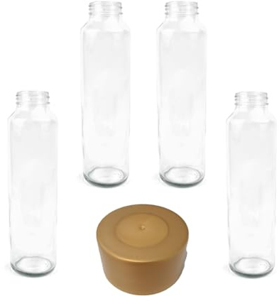 Swan Bottiglia in Vetro forma a tubo modello Kefass con tappo a vite 750 ML confezione da 4 Bottiglie (Tappo Oro)