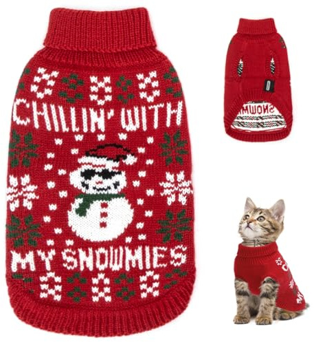 Nobleza Hundepullover Weihnachten, Rollkragenpullover für Katzen und Hunde, Hundepullover mit Lustigem Schneemann-Muster, Weich Weihnachts-Hundepullover für Katzen, Kleine Mittelgroße Hunde, S