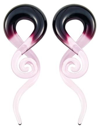 Longbeauty 1 Paar Glas Spirale Tapers Dehnschnecke Ohrdehner Ohrstecker Expander Ohr Piercing Schmuck, Stil C, Schwarz & Pink, 12MM