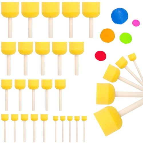 30PCS Schwammpinsel,Schaumstoffpinsel-5 Größen,Schaumpinsel,Schwammstupf Pinsel Set,Malerei Schwamm Pinselset,Pinselset Schaumstoff,Schwämme Tupfpinsel Set,Schaumstoff Stupfpinsel zum Malen