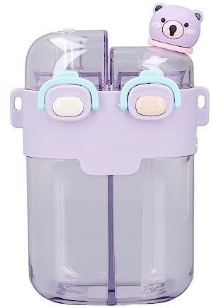 Bottiglia D'acqua Kawaii, Bottiglie D'acqua a Forma di Orso Kawaii da 780 Ml con Cannuccia, Adesivo con Cinturino Regolabile, Bottiglia D'acqua Carina Portatile a Prova di (PURPLE)