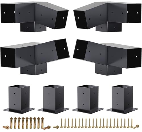 Kinchoix Pergola Brackets, 75° & 15° Slanted Brackets, Carbon Steel, Corner Mount, 4 Count, Suitable for 4x4'' Wooden Beams, Pergolas, Gazebos, Sheds