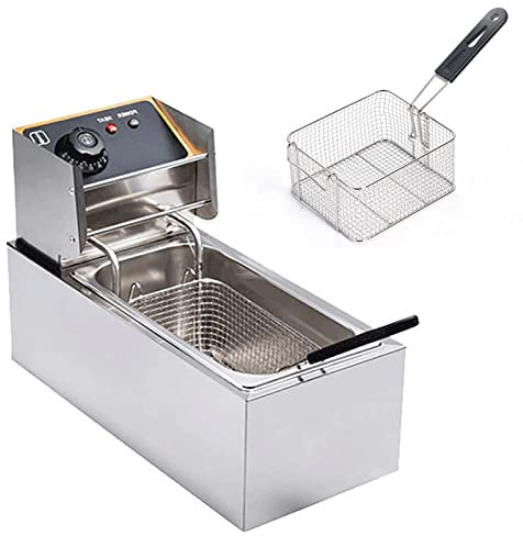 PAHION 4L Elektrische Fritteuse Fritteuse-Chip-Pfanne Einstellbare Temperaturregelung Mit Abnehmbarem Deckel Und Korb Aus Edelstahl Für Zuhause, Kommerzielles Restaurant, Fast Food Restaurant 2000W