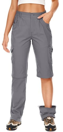 Faysfad Women's Convertible Zip Off Hiking Trousers Quick Dry Lightweight UV Protection Cargo Joggers Waterproof Trekking Walking Camping Pants （2193，Gray，10）