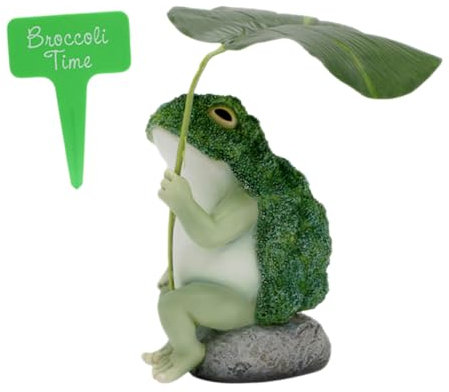KITANDOVE 1satz Dekorative Froschfigur Mit Brokkoli- Vielseitige Garten Und Teichdeko Für Und Außenbereiche Als Figur Für Schreibtisch Oder Auto
