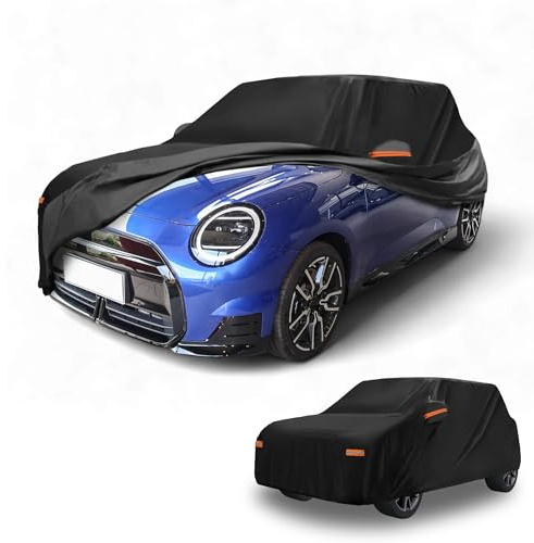 Partuto Aluminum Film Full Car Cover for Mini Cooper 2DR with Zipper | All-Weather Waterproof, UV-Resistant Outdoor Full Cover, Right Side Zipper, Black