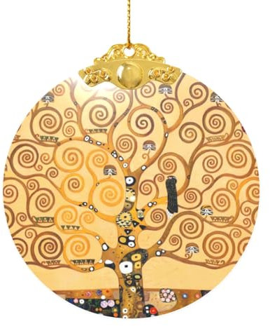 WSHFFILO Albero della vita stampato rotondo in vetro ciondolo di Natale decorazione albero di Natale