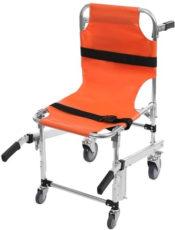 Faltbarer Notfallstuhl Treppenstuhl, FaltbareTreppenlifte Treppensteiger Rollstuhl mit Universalrädern 160kg Tragfähigkeit für Rettung in Notfällen (Orange)