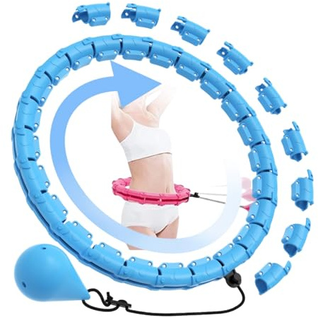 Smart Hula Hoop Fitness - Aro para Adultos para Adelgazar, Infinity Hoop 24 Niveles (74-120 cm), con Bola de Peso, Ajustable, Equipo de Adelgazamiento, para Principiantes y Adultos (Azul)