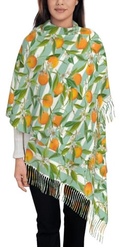Poadnly Orangen-Zitrusmuster, Großer weicher Kaschmir-Schal, Wickeltuch, Damenschal mit Fransen, leichte Stola, 197 x 72 cm
