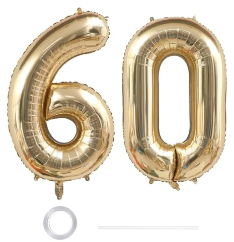 GoldRock XL Luftballon 60 Geburtstag Deko Gold,Deko 60 Geburtstag Frau Mann | 40 Zoll XXL Zahlen Luftballons Geburtstage 60,Ballon Geburtstagsdeko 60 Jahre,Folienballon 60 Jubiläum,60 Luftballon Weißgold