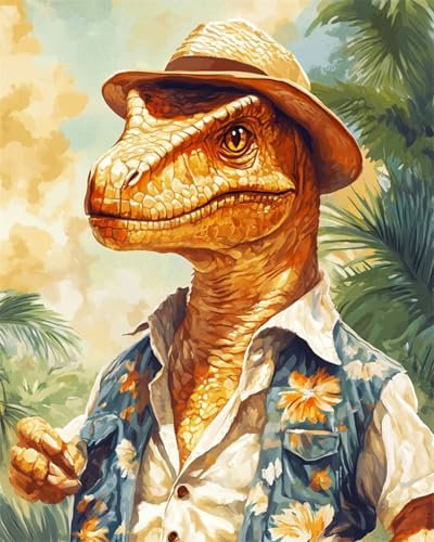N.LANSHAN DIY Knüpfteppich Fantasie-Dinosaurier-Tiere,Die Kleidung Tragen Diy-Knüpfset Für Teppiche,Häkelset Für Anfänger,Teppichset Mit Bedruckter Leinwand,Geschenk 100x140cm