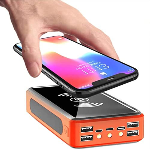 Power Bank Caricabatterie Solare Portatile 50000mAh, USB C Solare con 5 Uscite 4 Ingressi e Torce LED, Pannello Solare Batteria Esterna per iPhone, Samsung Galaxy, Android e ecc., Arancione