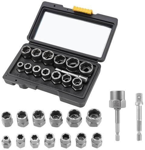 NAMYEUT 28 PCS Bolt Extractor Set, 6.35mm-13mm Locking Wheel Nut Removal Tool, Impact Bolt Lug Nut Remover Kit for Damaged Rounded Tire Nuts Mechanical Repairs ﻿