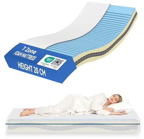 Tribesigns Matratze, Kaltschaummatratze, 90x200 cm, 7-Zonen H3 Mittelhart mit Atmungsaktivem, Waschbarem Bezug, Höhe 20 cm S-förmiges Ergonomisches Kieldesign für Mehr Halt, Rückenentlastende