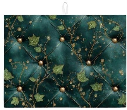 Elegantes tapetes de secado de platos para encimera de cocina, tapete escurridor de platos absorbente de hiedra verde vintage, almohadilla de secado de microfibra de temporada para encimera de cocina