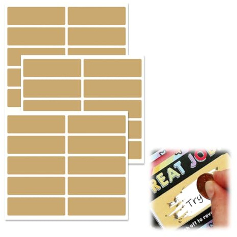 WUSJCOF 300 x Goldene Rubbelaufkleber - Rubbellose selber machen - Ideal für Gutschein, Adventskalender, Los, Goldenes Ticket, Rubbeletiketten, Rubbel Sticker, Geschenke, Weihnachten (48x15mm) (Gold)