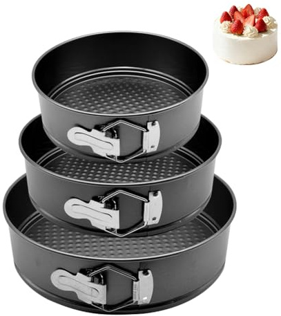EUBSWA Teglia apribile rotonda, 20/22/24 cm, 3 pezzi, con rivestimento antiaderente per teglia, stampi da forno, stampi per torte, stampi per torte