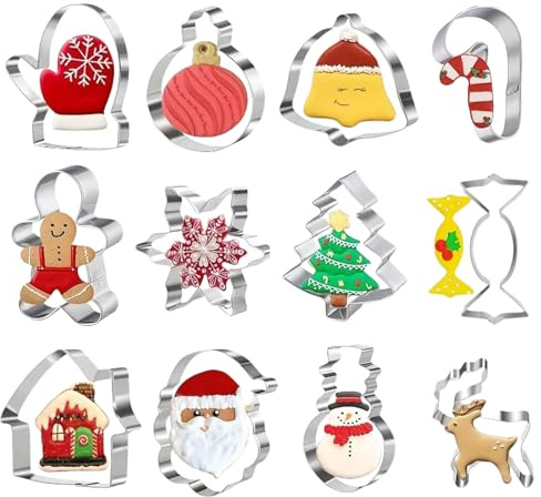 SSKHE 12Pcs Emporte Piece Noel - Inoxydable, Formes Arbre de Noel/Homme Pain d'Épice/Flocon/Santa/Manon, Emporte Piece Biscuit/Patisserie pour Cuisson de Noel