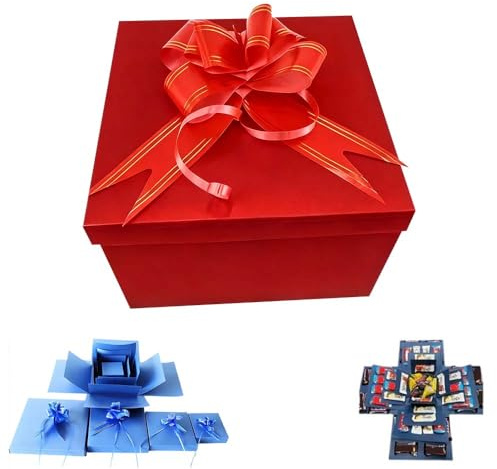 Boite Cadeau, Explosion Box Surprise, Boite Cadeau Anniversaire, DIY Boîte D'explosion pour Noël Anniversaire Saint Valentin (Rouge)