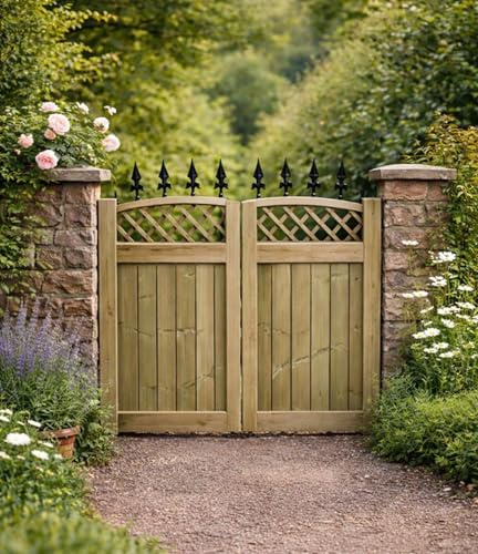 Wooden Lettuce Driveway Gates 4 Foot – Heavy Duty Treated Timber Double Gates, Garden & Driveway Entrance, Traditional ((120cm High x 210cm Wide x 5cm Deep))