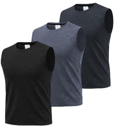 Superora Paquete de 3 chalecos deportivos para hombre, sin mangas, de secado rápido, para correr, entrenamiento, malla transpirable con patrón de camuflaje jacquard