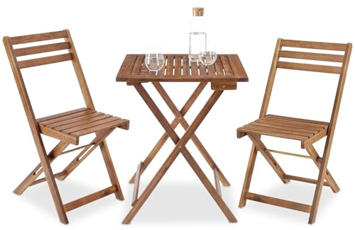tectake® Set de Bistró de Mesa Plegable y Sillas Jardin para 2 Personas, Conjunto Jardin Exterior, Resistente a la Intemperie, Sillas Plegables, Mesa Terraza Exterior, Muebles, Balcon - Marrón