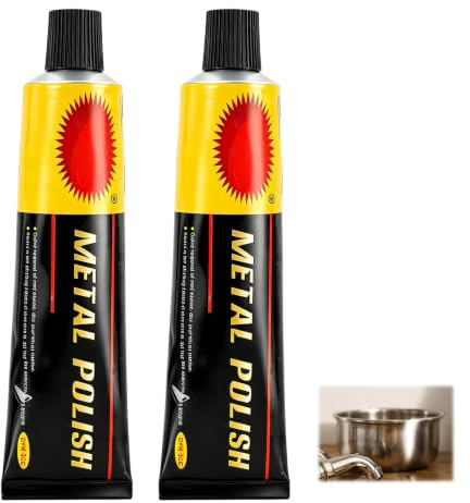 Lot de 2 Pâte à Polir METAL POLISH - Nettoyant, Restaurateur et Polisseur pour Métaux. Élimine la Rouille, Rayures et Contaminants des Surfaces Métalliques