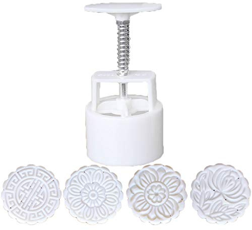 luosh 100g Plätzchenstempel Mondkuchenform, 4-teilige Mondkuchenform Handdruckform-Ausstecher DIY Kuchendekorationswerkzeug