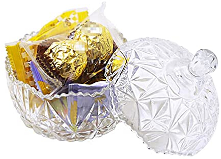 QUUPY Sucrier en verre cristal 260 ml avec couvercle pour bonbons, chocolats