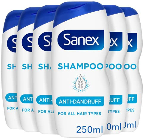 Sanex Nourishing & Gentle Anti-Dandruff Shampoo 250 ml Pack of 6, Antibacterial Agent, Dermotologically Tested, Restores Scalp (6 x 250 ml)