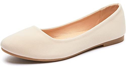 Obtaom Womens Textile Round Toe Ballet Flats Business Casual Slip ons Classic Fabric Working Shoes(Beige US9)