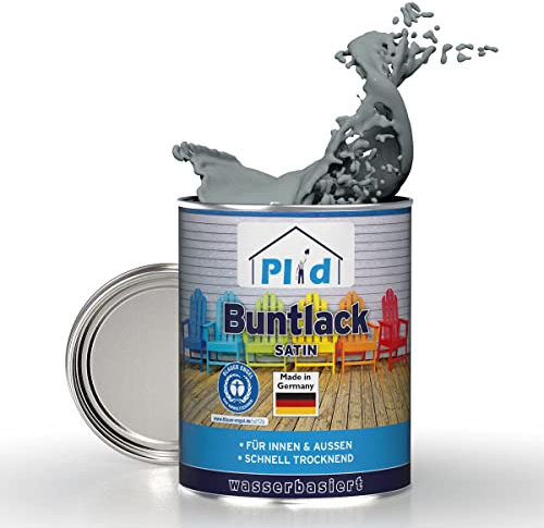 Plid® Buntlack Außen 0.75l - Silbergrau - Holzfarbe außen & innen - Holzlack Außen wetterfest - Holzschutzfarbe Aussen & Innen - Wetterschutzfarbe Holz Außen - Holzlasur - Farbe für Holz Außen