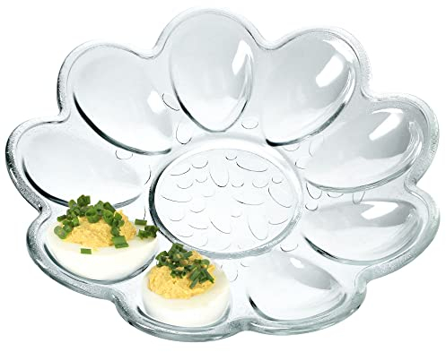 KADAX práctico Plato para 9 huevos de cristal, 21,5 cm de diámetro, hueveras, bandeja para huevos con forma de flor, transparente