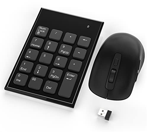 Wireless Number Pad and Mouse Combo 2.4G 19 Keys USB Wireless Numeric Keypad - 3 Adjustable Silent Mouse DPI 800/1200/1600, Number Keypad for Laptop/Notebook/Desktop/PC Computer, with USB Receiver