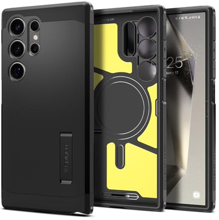 Spigen Tough Armor MagFit Case for Samsung Galaxy S24 Ultra, Compatible with MagSafe Accessories - Black