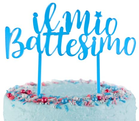 Decoración Tartas Mi Bautizo en Italiano Il Mio Battesimo Topper Tarta Bautizo para Niños (Azul)