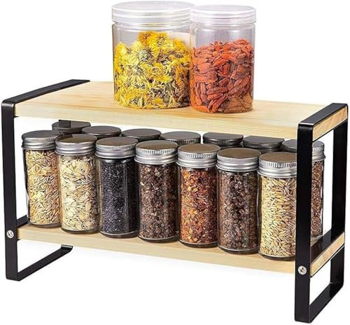 Avilia Scaffale da Appoggio in Bambù a 2 Mensole, 40x35x17,5 cm, Nero e Marrone, Mensola Multifunzionale per Cucina, Bagno e Ufficio, Portaoggetti e Portaspezie