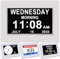 Yuanzeco Alarm Clock With Date & Calendar - 7 Digital Day Clock & Photo Frame - Auto Dimmable Display, 15 Alarm Options, Non-Abbreviated Day & Month (White)