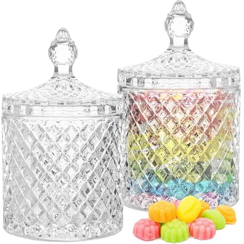 Bakiauli 2 Piezas Vasos de Caramelos con Tapa, Cristal Tarro De Vidrio Storage Tarros Decorativos Transparente para Bomboneras, Fiestas, Regalos Decorativos y Aperitivos