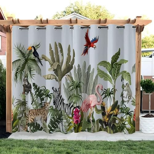 buyluhn Tropischr Dschungel Vorhang Outdoor Tier Vorhänge Wasserdicht 2er Set Outdoor Vorhang mit Ösen Wetterfest Vorhang Pavillon Outdoor Gardinen für Balkon Terrasse,213x244cm