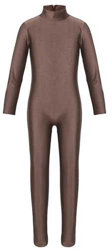 Loodgao Girls Gymnastic Long Sleeve Dance Leotard Unitard Full Length Bodysuit Catsuit Dancewear Brown 7-8 Years