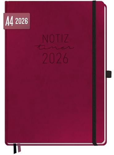 Häfft® Wochen-Notiz-Kalender 2026 A4 Berry Buchkalender, Planer Notiz-Timer, Terminplaner, Wochenkalender, Organizer, Terminkalender mit Einstecktasche - nachhaltig & klimafreundlich