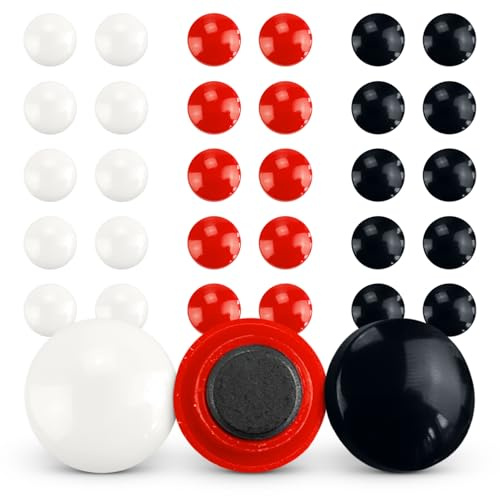 Netuno Lot de 30 aimants de 20 mm - Rouge, blanc, noir - 10 pièces de chaque - Pour tableau magnétique, réfrigérateur, tableau blanc, bureau, école
