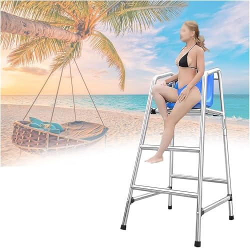 AVLLSO Poolleiter Edelstahl Wasserpark/Patio/Deck/Schwimmbad Rettungsleiter mit Sitz/Haken/Sonnenschirm Loch, Edelstahl Lebensretter Beobachtungshocker(120cm/47.2in/3.9ft Tall)