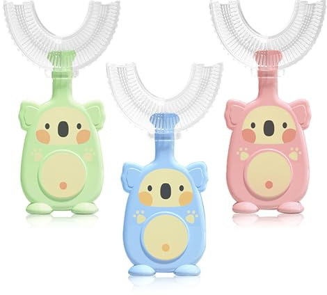 Verazquy 3 Pack Kids U-Shaped Toothbrush Silicone Manual Food Grade Soft Brush Head 360° Whole Mouth Manual All-Round Cleaning Silicone Teeth Training Baby Toothbrush for Children 2-12 Years