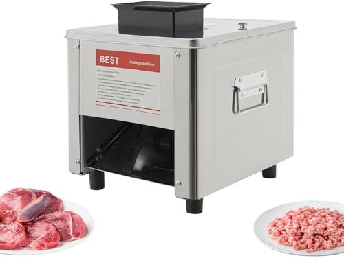 850W Electric Meat Cutter Machine, 10mm Thickness & 330lb/h Capacity, Commercial Stainless Steel Meat Slicer for Pork/Chicken/Fish - Cuts Slices, Strips, Cubes, Minced