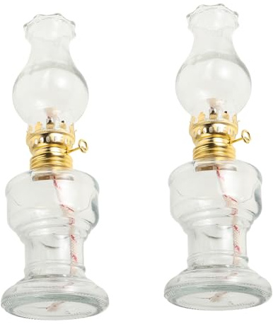 CORHAD Retro Petroleumlampe Aus Glas Winddicht Mit Dickem Hochtemperatur Klarglas Dekorative Kerosin Öllampe Für Heimbeleuchtung Und Notfalleinsatz 2 Stück Mit Ersatzdochten